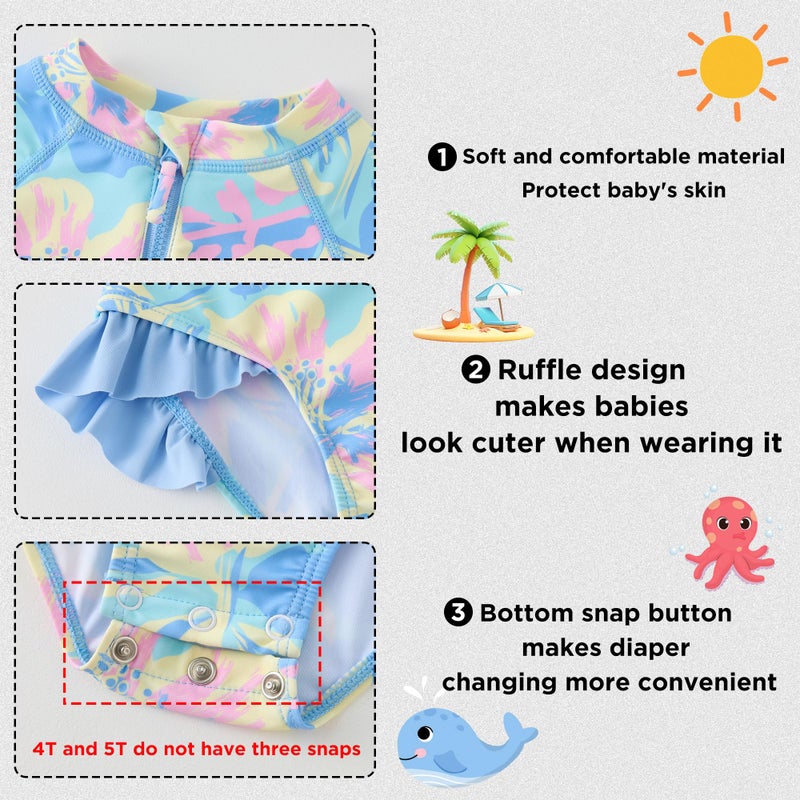 UMELOK Baby Girls One Piece Swimsuit Infant Bathing Suit Long Sleeve UPF 50+ Sun Protection Rash Guard Swimwear with Zipper Begonia Flowerï¼ŒPurple,18M - Image 3