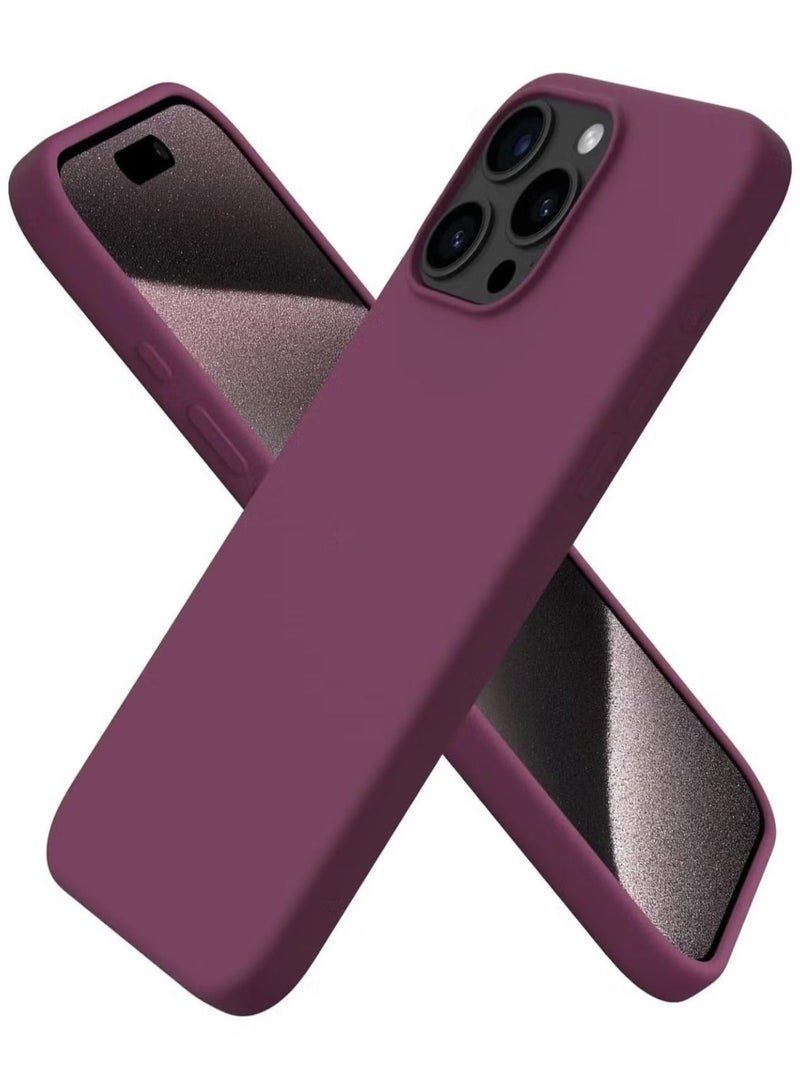 متوافق مع جراب iPhone 15 Pro Max مقاس 6.7 بوصة من السيليكون السائل النحيف 4 طبقات من مطاط الجل الناعم المقاوم للصدمات مع بطانة من الألياف الدقيقة المضادة للخدش (أحمر خمري)