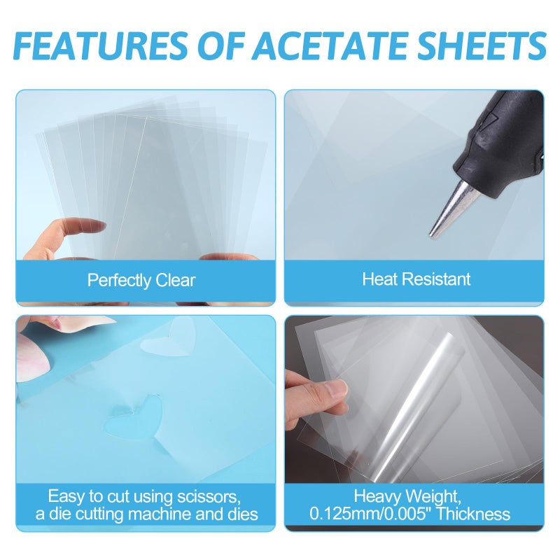 EupHHonycs 50 Pcs Heat Resistant Clear Acetate Sheets - 4.3x6.3 inch for Handmade Crafts, Transparent Plastic Sheets, BPA Free, Heat Shrink Papers, Anti-static & Easy to Cut - Image 5