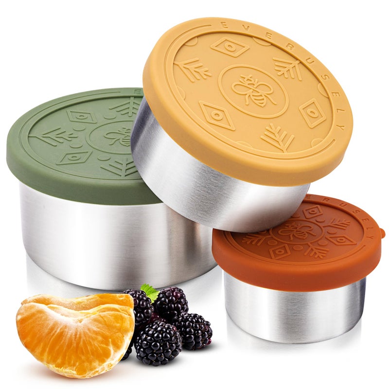Everusely Stainless Steel Snack Containers for Kids, Stainless Steel Lunch Containers for Kids, Stainless Steel Containers with Lids, Metal Lunch Container, Stainless Steel Lunch Box Containers - Image 1