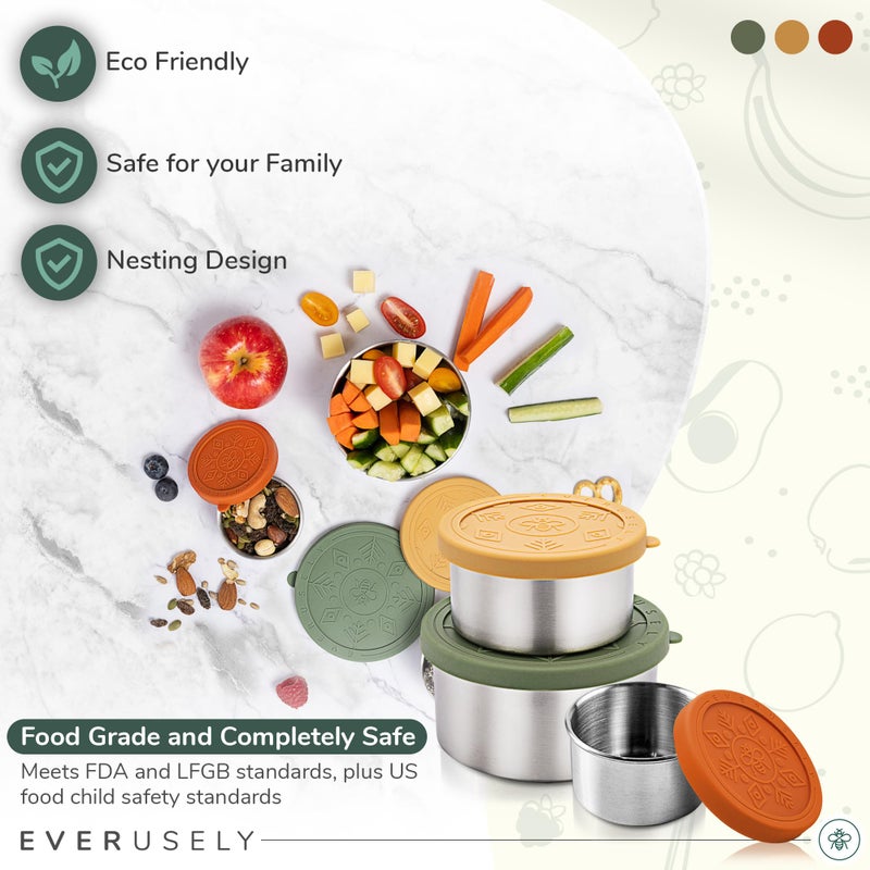Everusely Stainless Steel Snack Containers for Kids, Stainless Steel Lunch Containers for Kids, Stainless Steel Containers with Lids, Metal Lunch Container, Stainless Steel Lunch Box Containers - Image 4