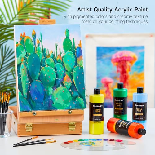 Shuttle Art Acrylic Paint 15 Colors Acrylic Paint Large Bottle Set 473ml16oz Each Rich Pigments High Viscosity Bulk for Artists Beginners and Kids on Rocks Crafts Canvas Wood - Image 3