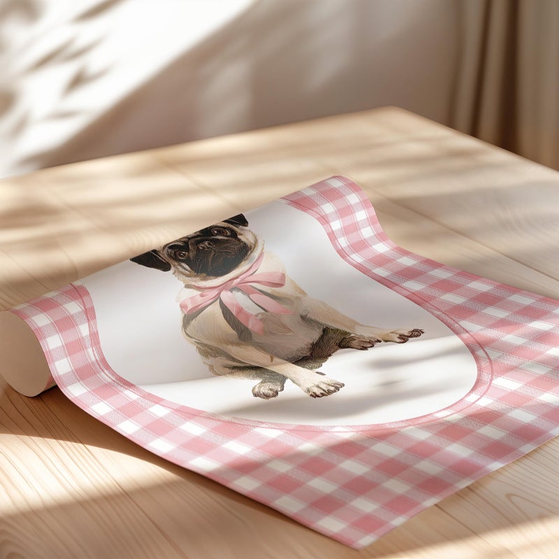 TNESSENTIAL Whimsical Pug Puppy Wall Art Poster or Canvas Print, Pink Bow Dog Portrait, Oval Vintage Nursery Print, Cute Baby Girl Room and Kids Decor - Image 2