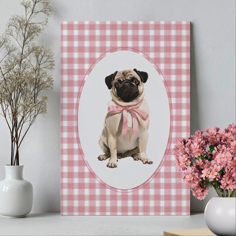 TNESSENTIAL Whimsical Pug Puppy Wall Art Poster or Canvas Print, Pink Bow Dog Portrait, Oval Vintage Nursery Print, Cute Baby Girl Room and Kids Decor - Image 5