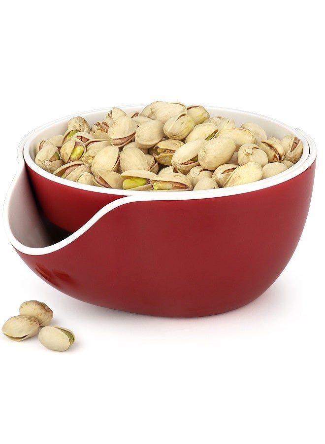 Stargoods Pistachio Bowl, Snack Serving Dish, Double Peanut Bowl with Nut Seeds Shell Candy Storage, Red - Image 1