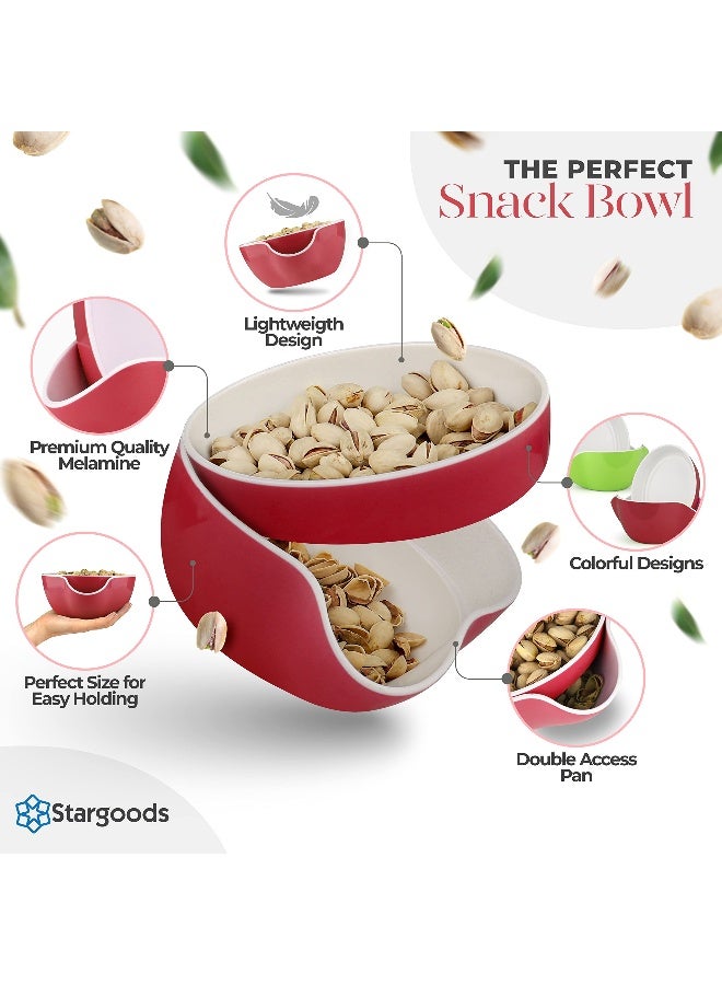 Stargoods Pistachio Bowl, Snack Serving Dish, Double Peanut Bowl with Nut Seeds Shell Candy Storage, Red - Image 2
