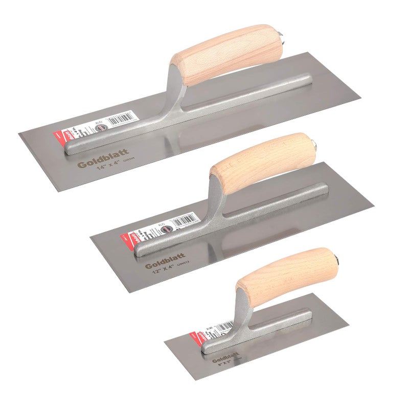 Goldblatt 3 Pieces Drywall Trowel, Carbon Steel Finishing Masonry Trowel Set Includes 14'' x 4'', 12'' x 4'', 8'' x 3'', Lightweight Wood Handle, Plastering Trowel for Sheetrock Wallboard Plasterboard - Image 1