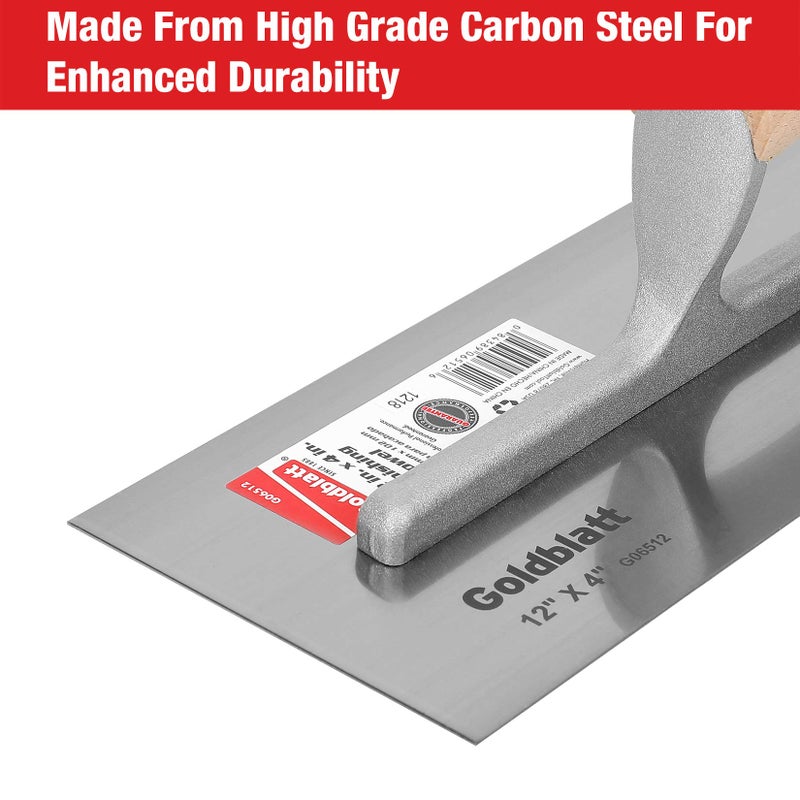 Goldblatt 3 Pieces Drywall Trowel, Carbon Steel Finishing Masonry Trowel Set Includes 14'' x 4'', 12'' x 4'', 8'' x 3'', Lightweight Wood Handle, Plastering Trowel for Sheetrock Wallboard Plasterboard - Image 3