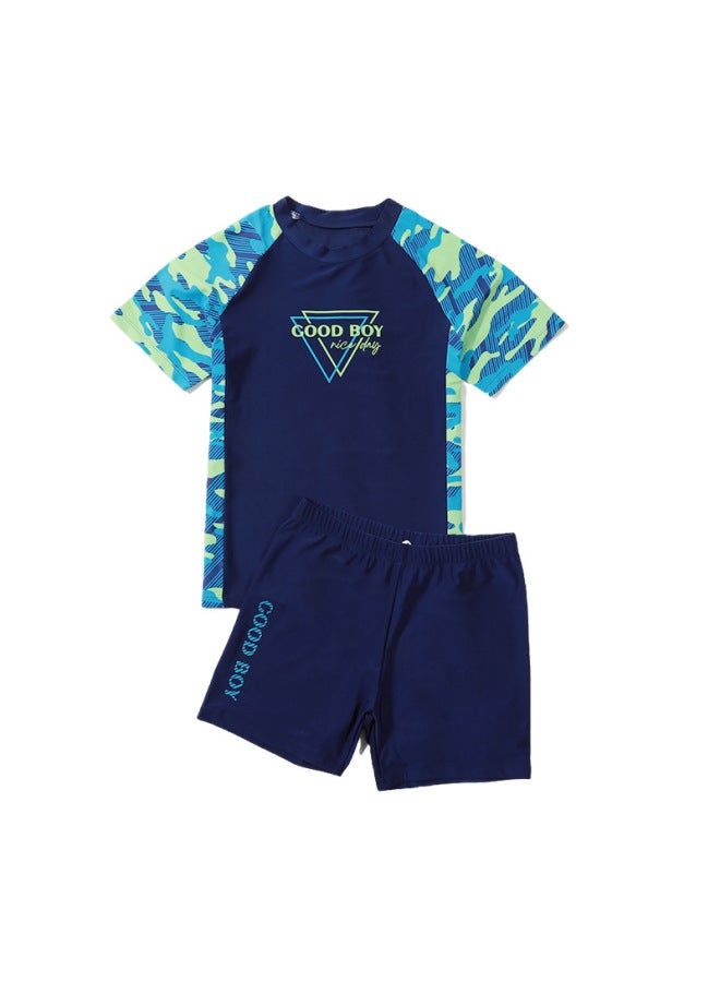 About 2025 Children's Swimsuit Boys Split Plus Size Swimsuit Chubby Children Summer Sun Protection Water Park Swimsuit-Color:YYDS115-3 Black With Cap-