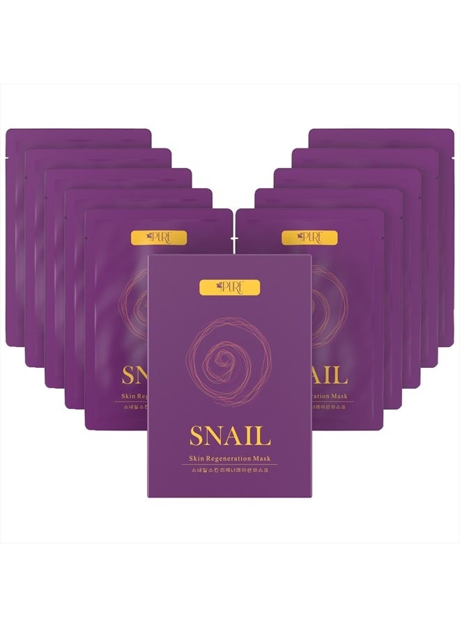 LA PURE Korean Face Mask - Hydrating Sheet Mask, Beauty Snail Mask, Anti-Wrinkle Korean Skin Care, Anti-Aging Sheets Pack, Hydration Mask, Deep Moisturizing Facemask, 10 Facial Masks for Women & Men - Image 1
