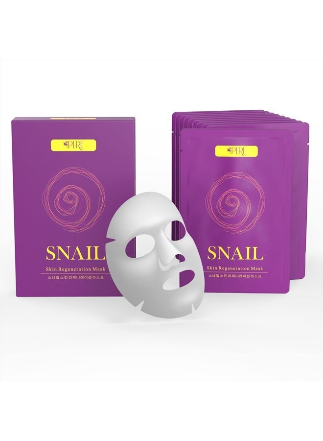 LA PURE Korean Face Mask - Hydrating Sheet Mask, Beauty Snail Mask, Anti-Wrinkle Korean Skin Care, Anti-Aging Sheets Pack, Hydration Mask, Deep Moisturizing Facemask, 10 Facial Masks for Women & Men - Image 5