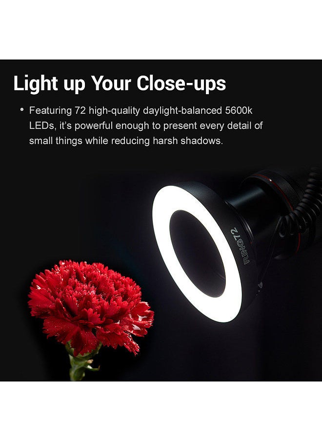 Generic - Godox RING72 Macro LED Video Light Professional Photography Fill Light 72PCS LED Beads Color Temperature 5600K 10 Levels of Adjustable Brightness with 49mm-77mm Adapter Ring - Image 1