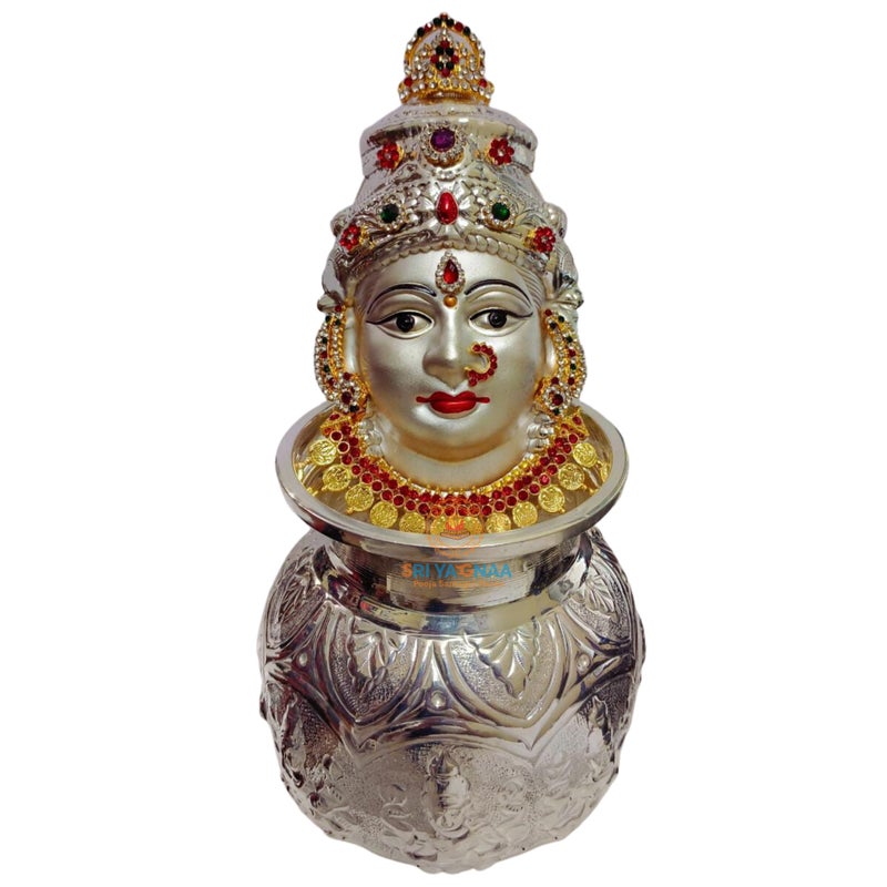 SRI YAGNAA سري ياجنا الفضة الألمانية أشتا لاكشمي كالسام مع وجه أمارا - وجه مطلي بالفضة - لاكشمي موخوتا (Kwdf-S، فانتازيا، 9 سم، 9 سم) - Image 5