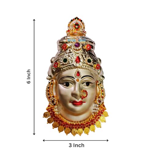 SRI YAGNAA سري ياجنا الفضة الألمانية أشتا لاكشمي كالسام مع وجه أمارا - وجه مطلي بالفضة - لاكشمي موخوتا (Kwdf-S، فانتازيا، 9 سم، 9 سم) - Image 2