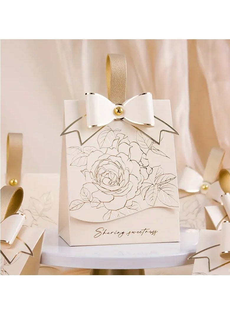 Generic 10pcs Vintage French Style Cream White Wedding Candy Boxes – Elegant Champagne Bow Design with Golden Accents, Romantic Floral Embossed Texture, Perfect for Weddings, Anniversaries, Birthdays, Graduations, Mother’s Day & Celebration Favors | Premium Gift Wrap for Chocolate & Candy  - Image 5