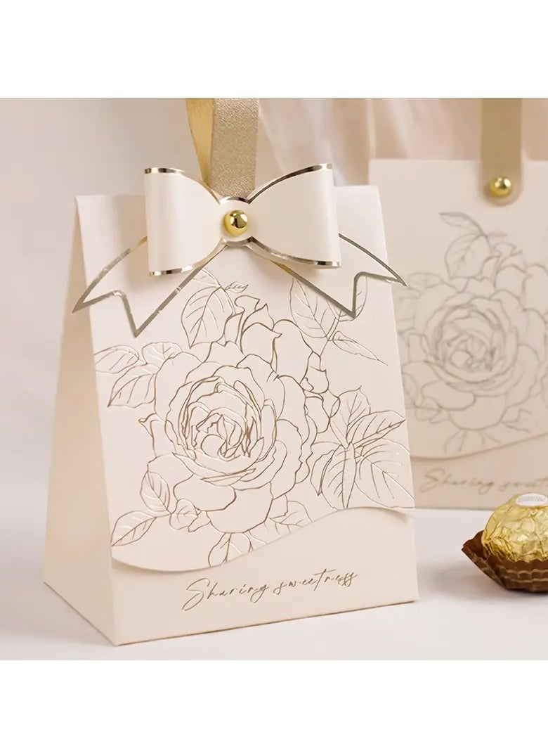 Generic 10pcs Vintage French Style Cream White Wedding Candy Boxes – Elegant Champagne Bow Design with Golden Accents, Romantic Floral Embossed Texture, Perfect for Weddings, Anniversaries, Birthdays, Graduations, Mother’s Day & Celebration Favors | Premium Gift Wrap for Chocolate & Candy  - Image 2