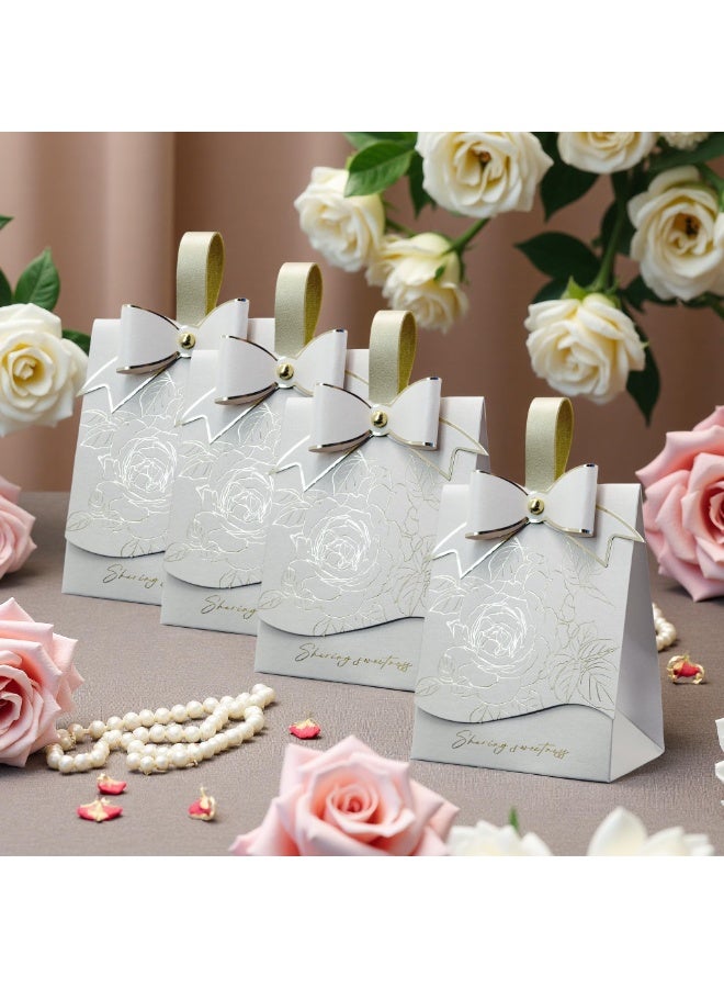 10 قطع صناديق هدايا فاخرة للشوكولاتة والحلويات – تصميم فرنسي قديم باللون الكريم مع نقوش زهور مطلية بالذهب، شريط شمبانيا ومقبض من الجلد، مثالية لحفلات الزفاف، الذكرى السنوية، أعياد الميلاد، حفلات المولود، عيد الأم والهدايا الاحتفالية - Image 4