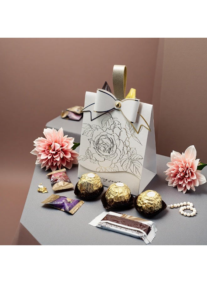 10 قطع صناديق هدايا فاخرة للشوكولاتة والحلويات – تصميم فرنسي قديم باللون الكريم مع نقوش زهور مطلية بالذهب، شريط شمبانيا ومقبض من الجلد، مثالية لحفلات الزفاف، الذكرى السنوية، أعياد الميلاد، حفلات المولود، عيد الأم والهدايا الاحتفالية - Image 3