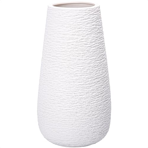 Dvine Dev 12 Inch Textured White Elegant Oval Ceramic Vase for Flowers Home Dcor Vase with Design Box VSLDC1