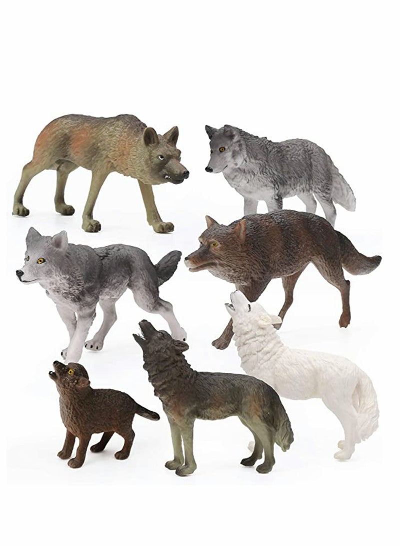 SYOSI Wolf Toy 7 PcsFigurines Set Wolf Animals Figure for Kids Jumbo Wolf Toy Playset Birthday Gift Wolf Theme Party Decoration - Image 1