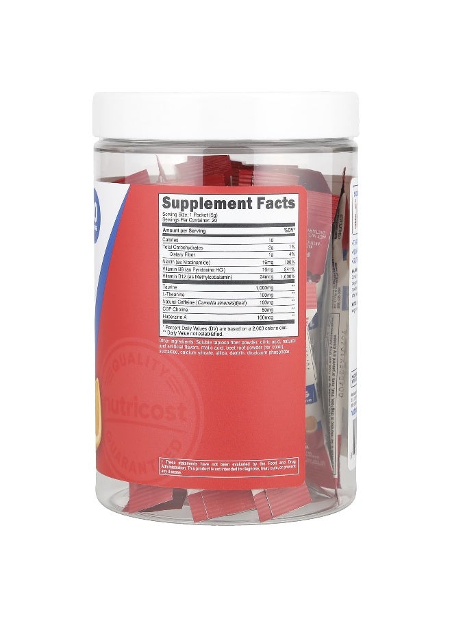 Nutricost نوتريكوست، طاقة، مسحوق طاقة نظيف، نكهة فواكه، 20 عبوة، 0.18 أونصة (5 جرام) لكل منها - Image 2