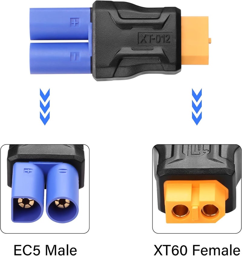 SinLoon 2 Pack EC5 to XT60 Connector Adapter Wireless for RC FPV Drone Car Lipo Battery Charger ESC EC5 Male to XT60 Female - Image 2