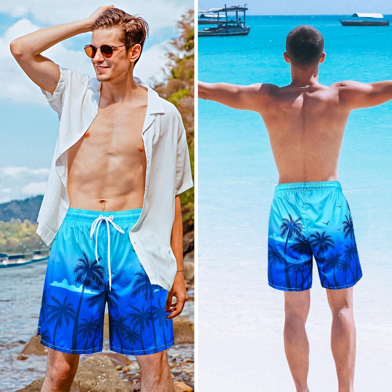 OlyPegic Men's XL Swim Trunks (Coconut Tree), Board Shorts, Quick Dry, 2 in 1 Bathing Suits with Compression Liner, Zipper Pocket, Size 7 Inch - Image 4