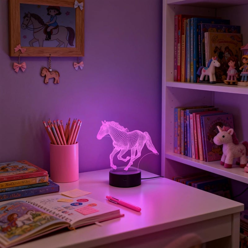Al Raied ARS® Horse Night Light for Kids, 3D Illusion Optical LED Lamp with Remote Control and 16 Color Changing - Image 3