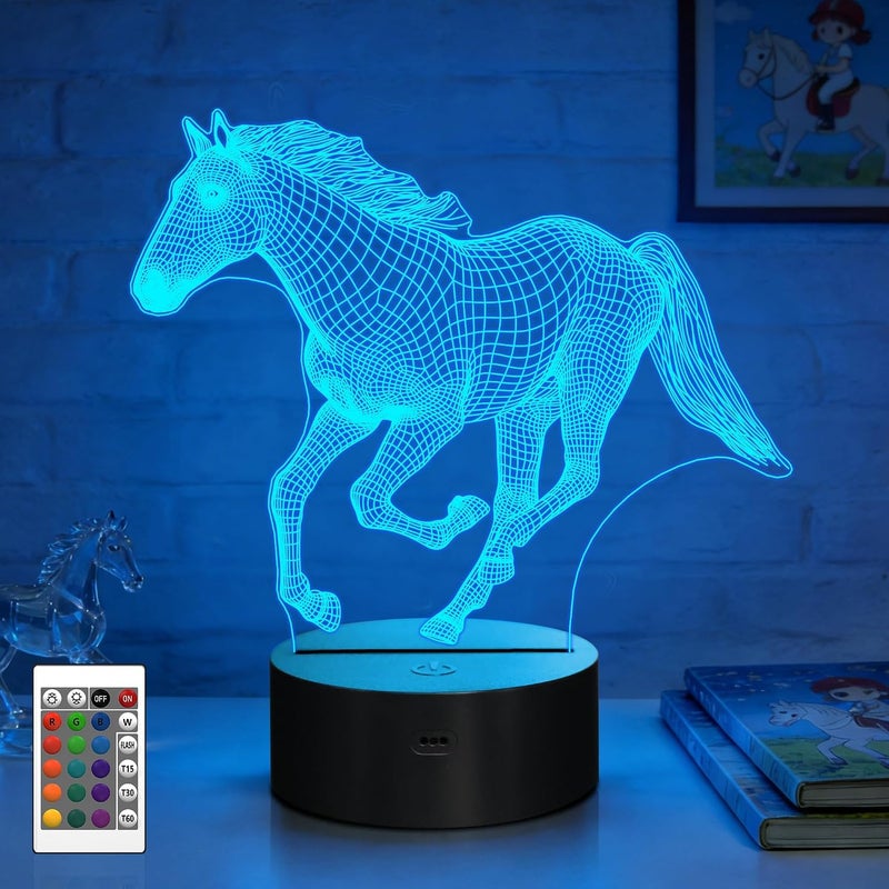 Al Raied ARS® Horse Night Light for Kids, 3D Illusion Optical LED Lamp with Remote Control and 16 Color Changing - Image 1