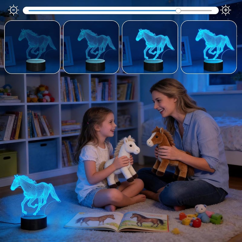 Al Raied ARS® Horse Night Light for Kids, 3D Illusion Optical LED Lamp with Remote Control and 16 Color Changing - Image 2