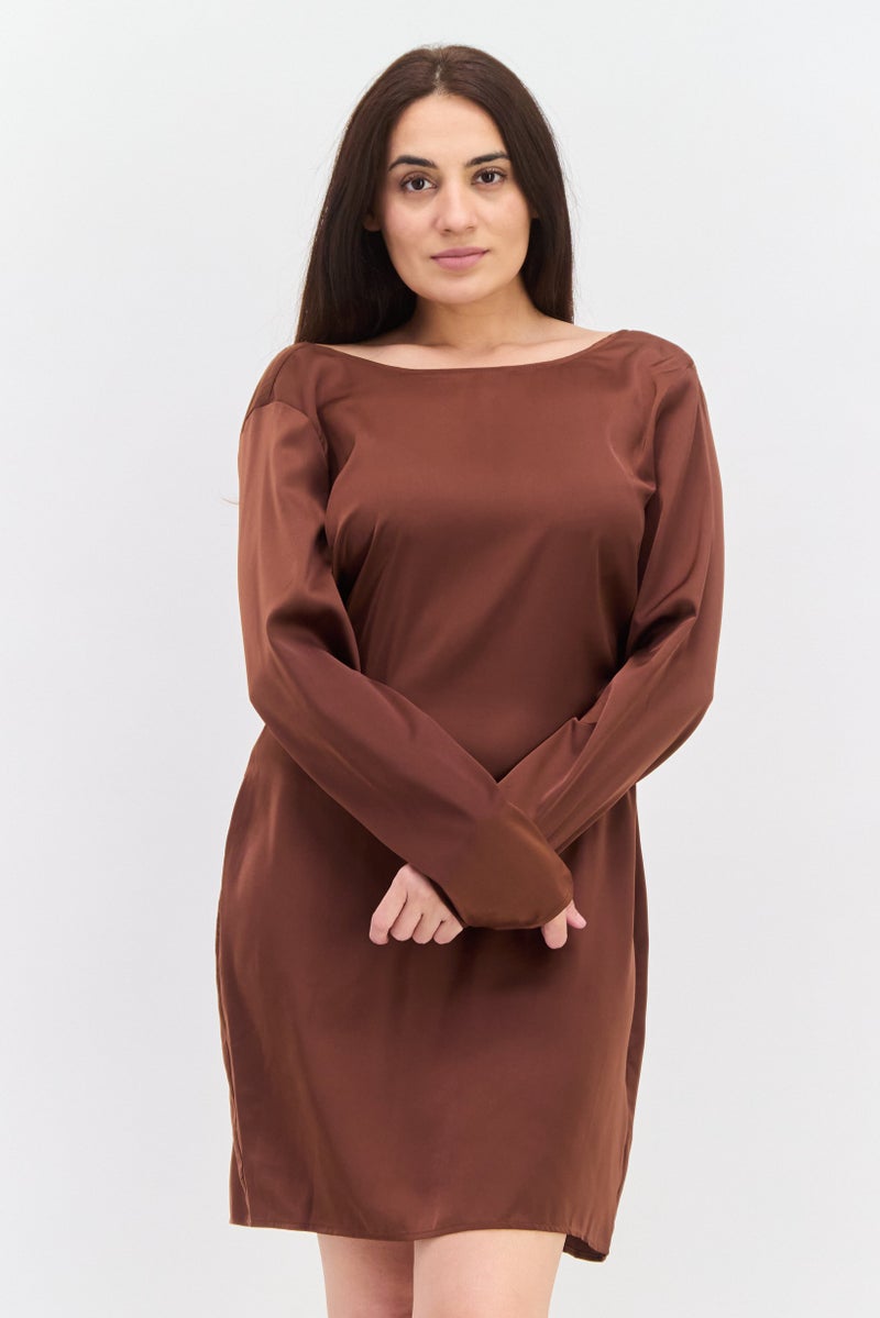 Lola May فستان ميني صلب للنساء، بني - Image 1