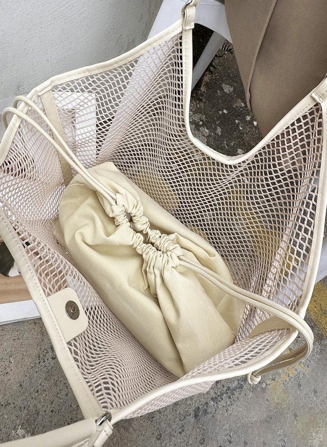 Molodo Large Mesh Hobo for Women Summer Beach Bag with Inner Bag Large Tote Elegant Purses for Vacation Travel - Image 3