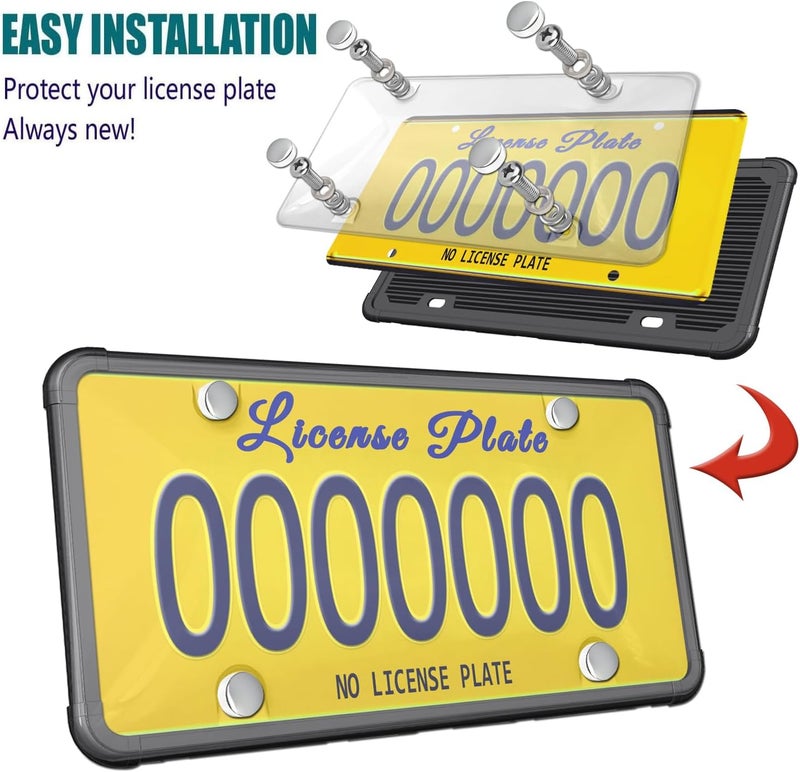 AOOTF License Plate Cover and Silicone Frame Combo- Clear Bubble Novelty Plate Protector Fit Car Tag, Unbreakable Black License Plate Frame & Cover to Protect Plates, Screws, Caps - Image 2