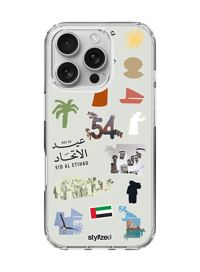 Stylizedd for iPhone 16 Pro Case [Compatible with MagSafe] Slim Magnetic cover Clear Phone Case - Eid Al Etihad 54th UAE National Day, Light Grey - Image 1