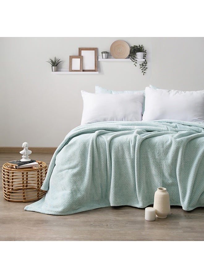 MORANO Velvet Soft Blanket | Double Size 220x240 cm | Plush Checkers Texture 310 gsm | Color - Fresh Mint Green | Ideal for Beds, Sofa or Travel - Image 1