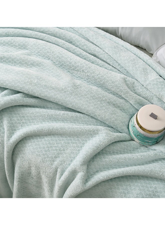 MORANO Velvet Soft Blanket | Double Size 220x240 cm | Plush Checkers Texture 310 gsm | Color - Fresh Mint Green | Ideal for Beds, Sofa or Travel - Image 2