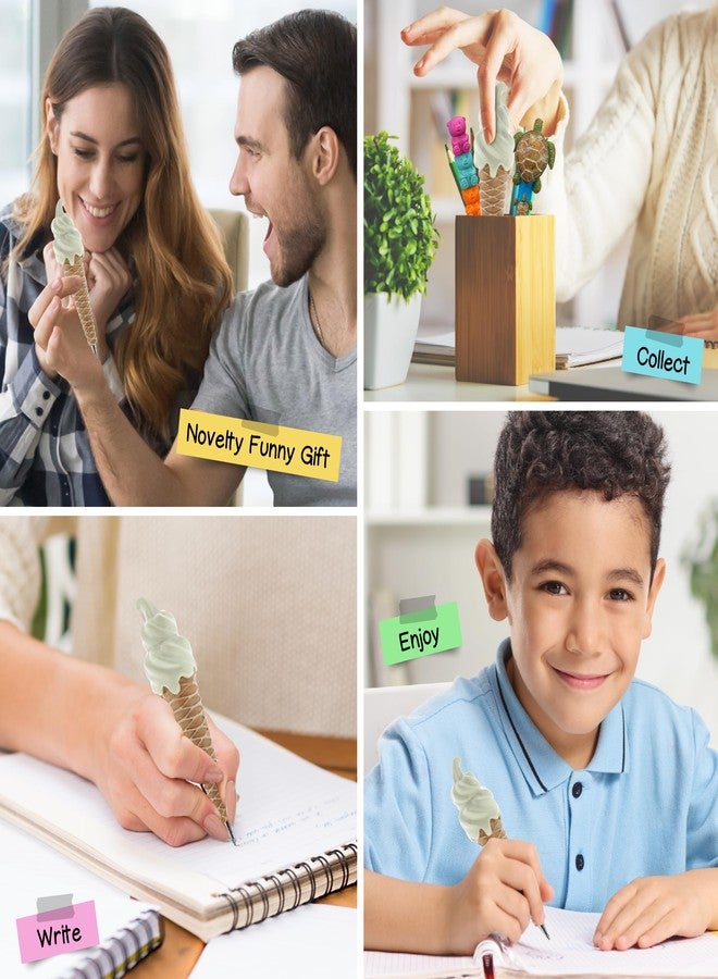 Planet Pens قلم حبر جاف من بلانيت بينز، بتصميم مخروط آيس كريم فانيليا، مصنوع من الراتنج، مثالي للكتابة على الحلويات الباردة، يتميز بحبر أسود فريد، مجموعة أدوات كتابة لطيفة، 5 بوصات، هدية مميزة لحفلات محبي الطعام. - Image 4
