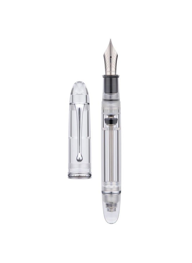 Asvine V800 Fountain Pen, Vacuum Filling System, Large Ink Capacity, Smooth No. 8 Nib, with Gift Box and Spanner, Clear Silver Acrylic - Image 2