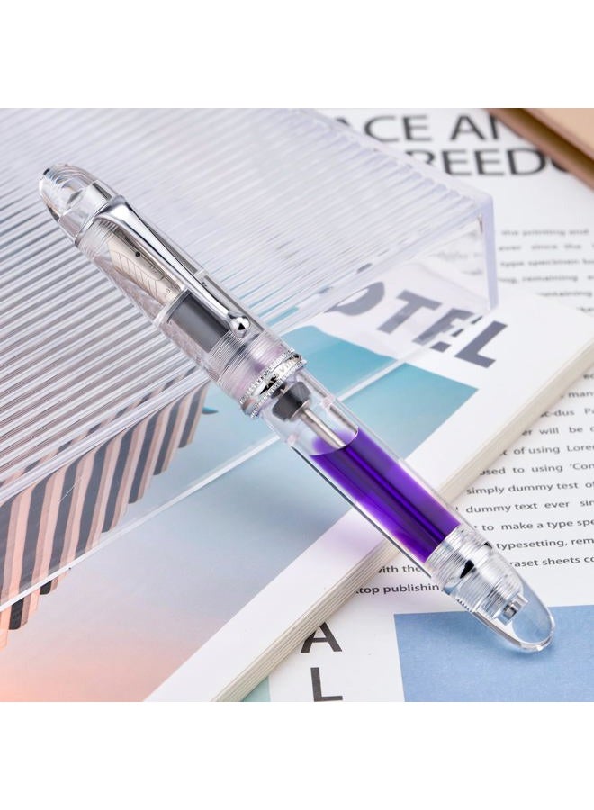 Asvine V800 Fountain Pen, Vacuum Filling System, Large Ink Capacity, Smooth No. 8 Nib, with Gift Box and Spanner, Clear Silver Acrylic - Image 4