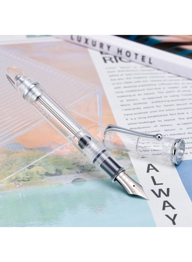 Asvine V800 Fountain Pen, Vacuum Filling System, Large Ink Capacity, Smooth No. 8 Nib, with Gift Box and Spanner, Clear Silver Acrylic - Image 5
