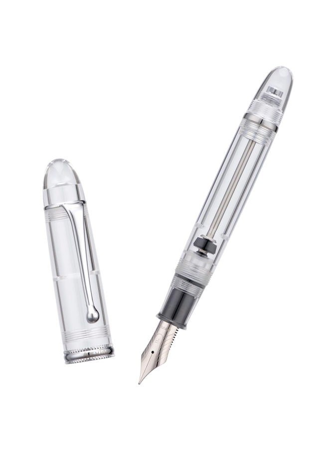 Asvine V800 Fountain Pen, Vacuum Filling System, Large Ink Capacity, Smooth No. 8 Nib, with Gift Box and Spanner, Clear Silver Acrylic - Image 3