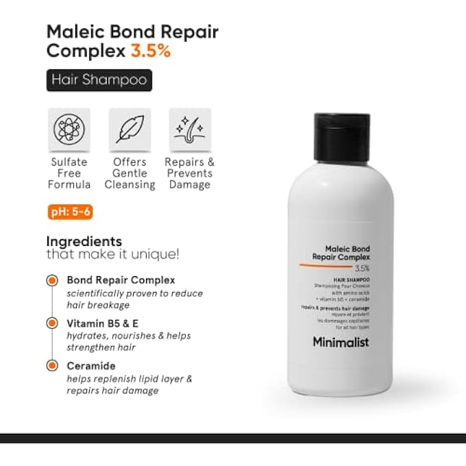 MINIMALIST MALEIC BOND REPAIR COMPLEX 3.5% HAIR SHAMPOO WITH CERAMIDE, COCONUT OIL & BETAINE | FOR DAMAGED & FRIZZY HAIR | FOR WOMEN & MEN | FOR ALL HAIR TYPES | 250 ML - Image 3