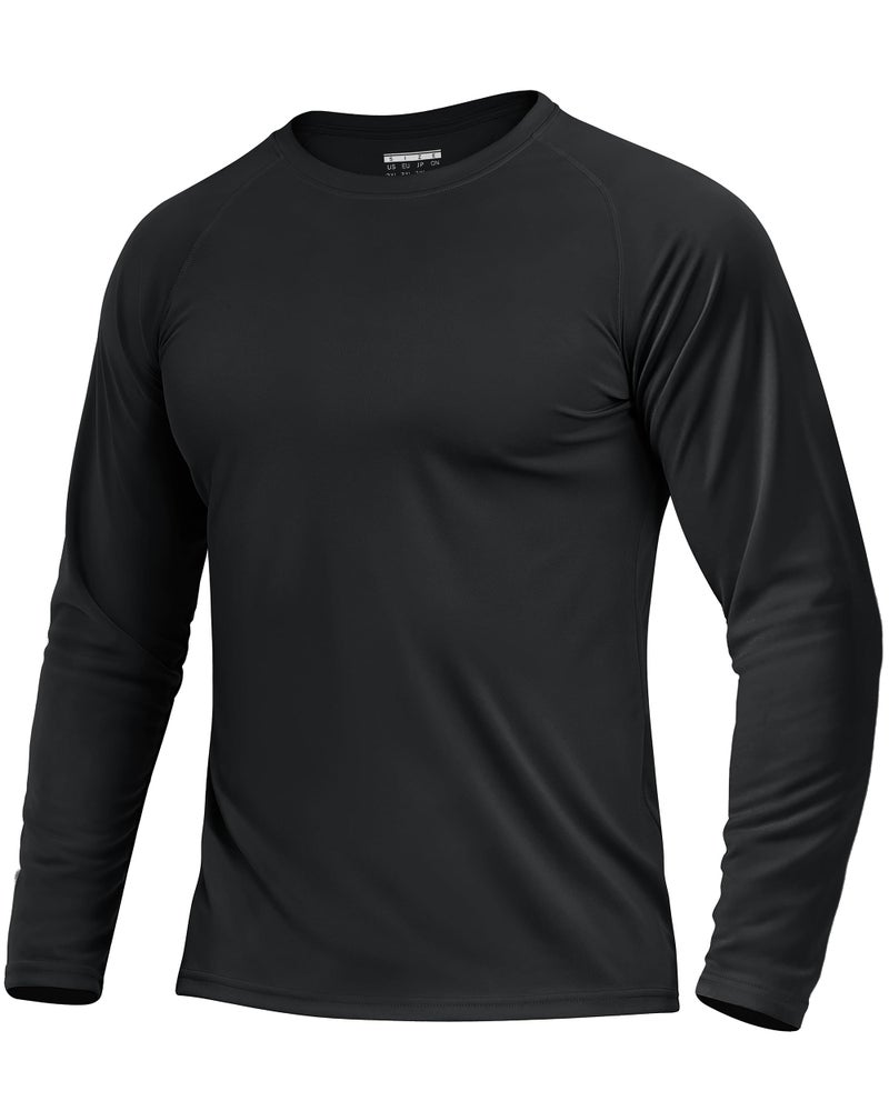 Boladeci Mens SPF Shirts Long Sleeve Swim Shirts Tops UPF 50+ Sun Protection Clothing Summer Fishing Rash Guard T-Shirts (Black) - Image 1