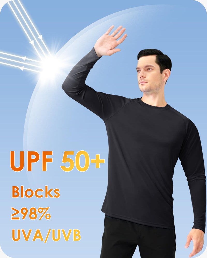 Boladeci Mens SPF Shirts Long Sleeve Swim Shirts Tops UPF 50+ Sun Protection Clothing Summer Fishing Rash Guard T-Shirts (Black) - Image 2