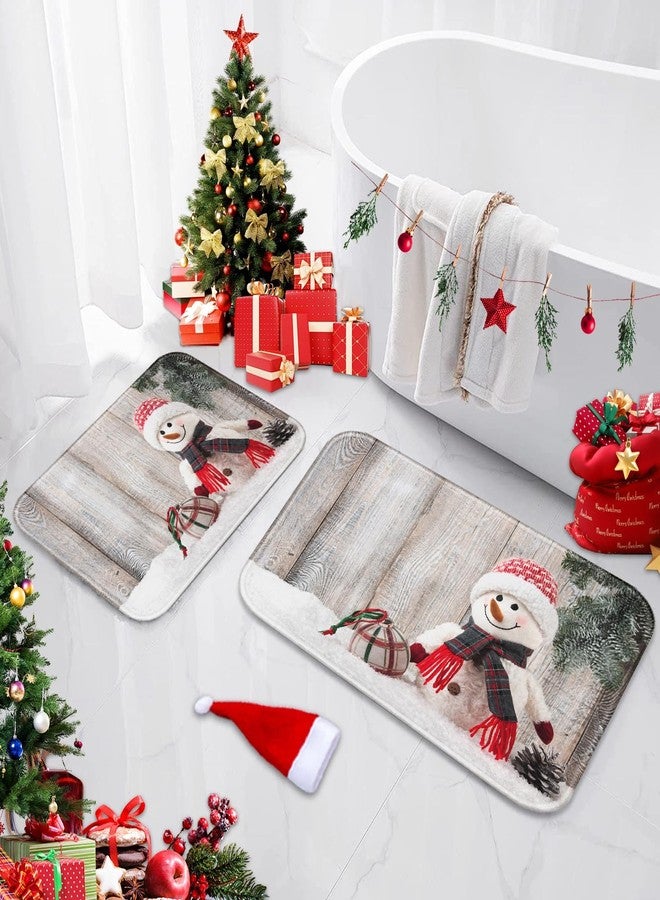 Britimes Merry Christmas Snowman Bathroom Set with Shower Curtain and Rugs and Accessories, Snowman Ball Snow Wood Bath Shower Curtain Set Bathroom Decor 3 Pcs - Image 5