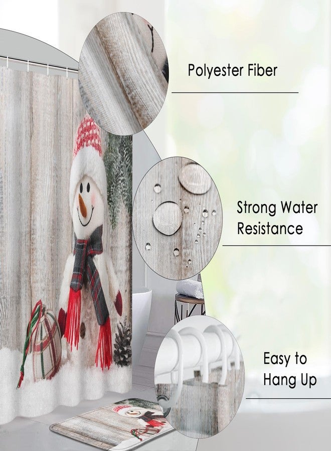 Britimes Merry Christmas Snowman Bathroom Set with Shower Curtain and Rugs and Accessories, Snowman Ball Snow Wood Bath Shower Curtain Set Bathroom Decor 3 Pcs - Image 4