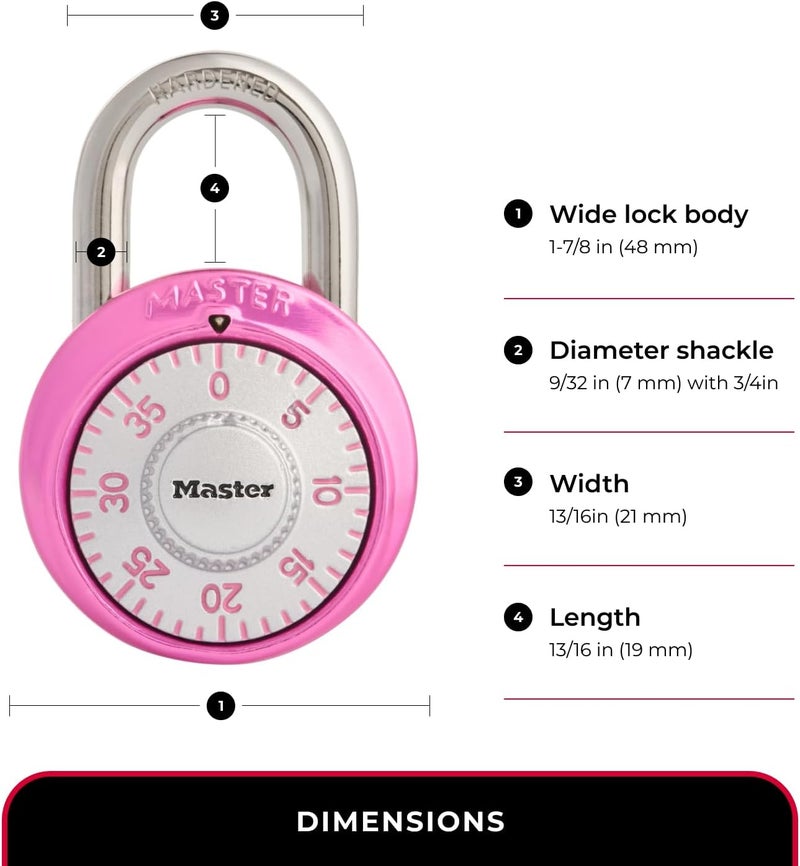 MasterLock 1530DPNK Locker Lock Combination Padlock, 1 Pack, Pink - Image 5
