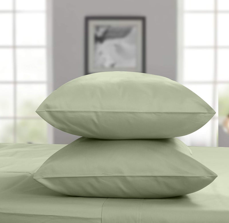 Threadmill Home Linen Standard Pillowcase 100 Pure Cotton 600 Thread Count 2 Piece Sateen Weave Sage Pillow Cover Set Silky Smooth ELS Combed Cotton Solid Pillow Protectors