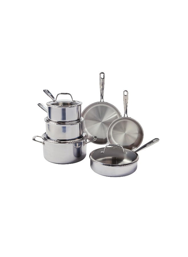 T-fal Pro Tri-Ply Stainless Steel, 10 Piece Pots and Pans Cookware Set, E525SA64 - Image 1