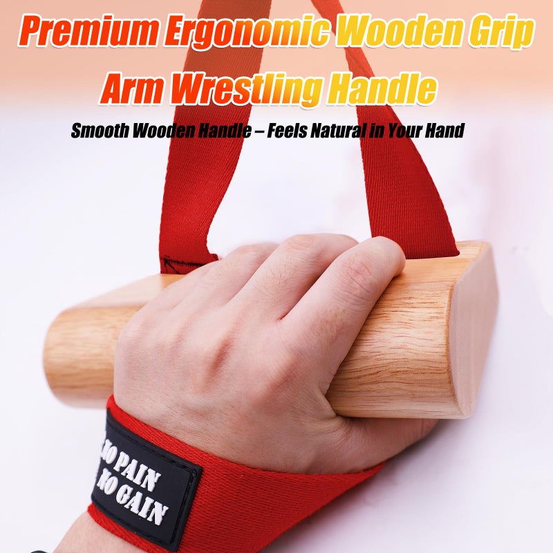 Lights Mountain Ergonomic Arm Wrestling Handle with Wooden Grip, Wrist & Forearm Strength Training Attachment for Cable Machines (Red) - Image 4
